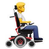 henkilö moottoroidussa pyörätuolissa: kohti oikeaa